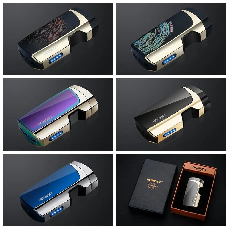 Huashengkj Trevlig dubbel båge Vindtät USB Cyklisk laddning Lättare bärbar innovativ design tändningsanordning för cigarettrökningsverktyg