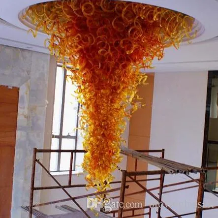 Оранжевый размер вручную люстра лампа лампы искусства декор красивые муранские стекла крупные гостиницы потолочные светильники