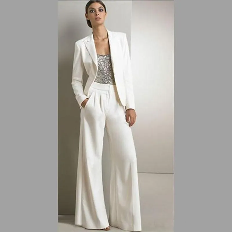 Modern White Mother Of The Womens Bridal Pant Suits With Jacket