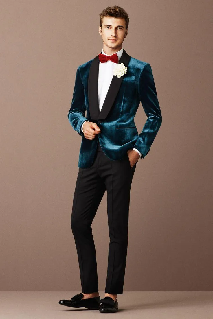 Fluwelen Heren Bruiloft Tuxedos Zwart Sjaal Revers Bruidegom GroomsMen Tuxedos Man Blazers Jas Uitstekend 2 stuk Pakken (jas + Broek + Tie) 1675