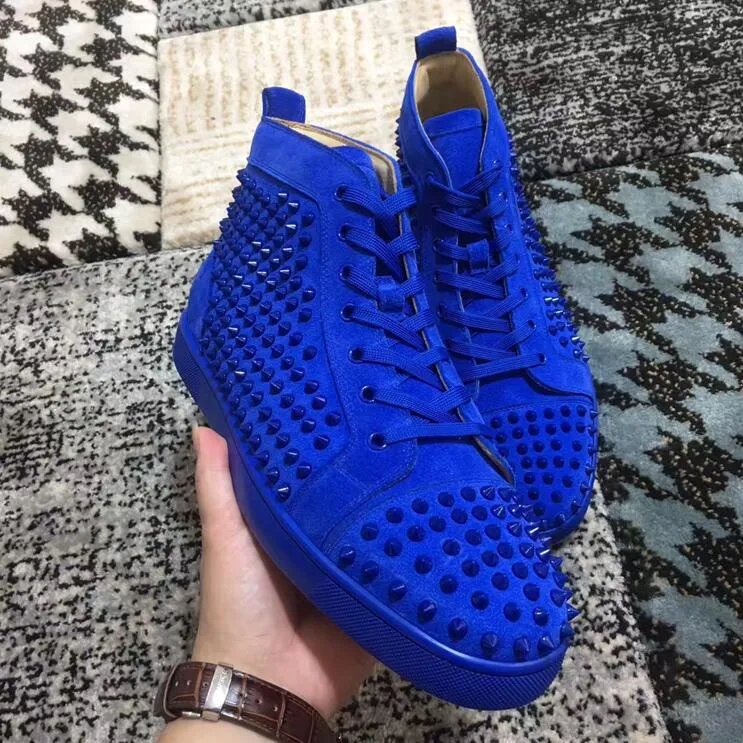 Free Shipping Brand Red Bottom Sneaker Man Woman Blue Suede Leather Spikes Party Outdoor Walking Casual Shoes Footwear