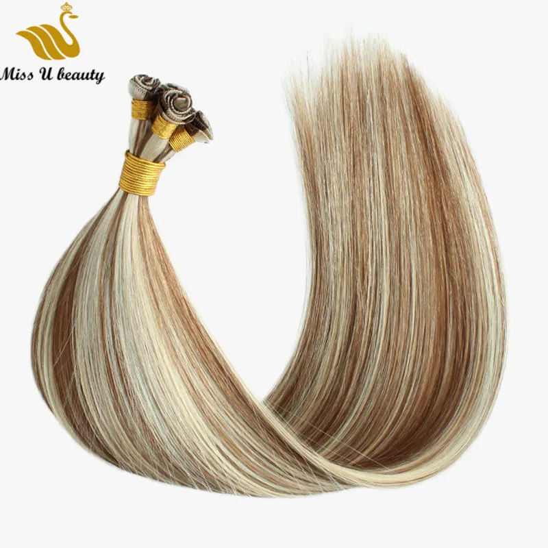 Dziewiczy ludzki włos wiązki wątków ręcznie wiązany HairWeave wysokiej jakości 8 sztuk jeden pakiet (120 gramów) 12-24 cali #60 platynowy kolor
