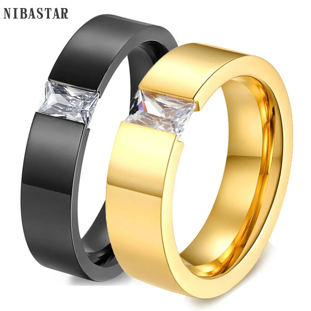 Fashion Crystal Zircon Jewelry Two Color Plated Ring Classic 316L Stainless Steel Rings For Women Men