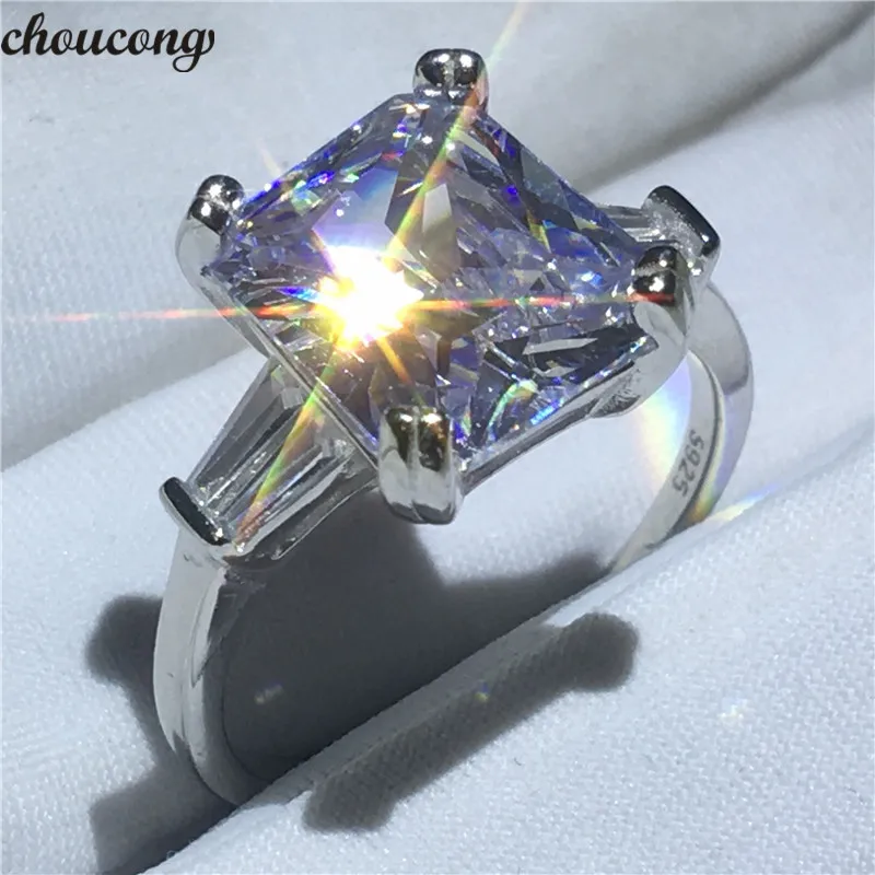 Choucong 100% Real 925 Sterling Silver Promise Ring Princess Cut 5a Zircon Sona CZ Engagement Bröllop Band Ringar för Kvinnor Män