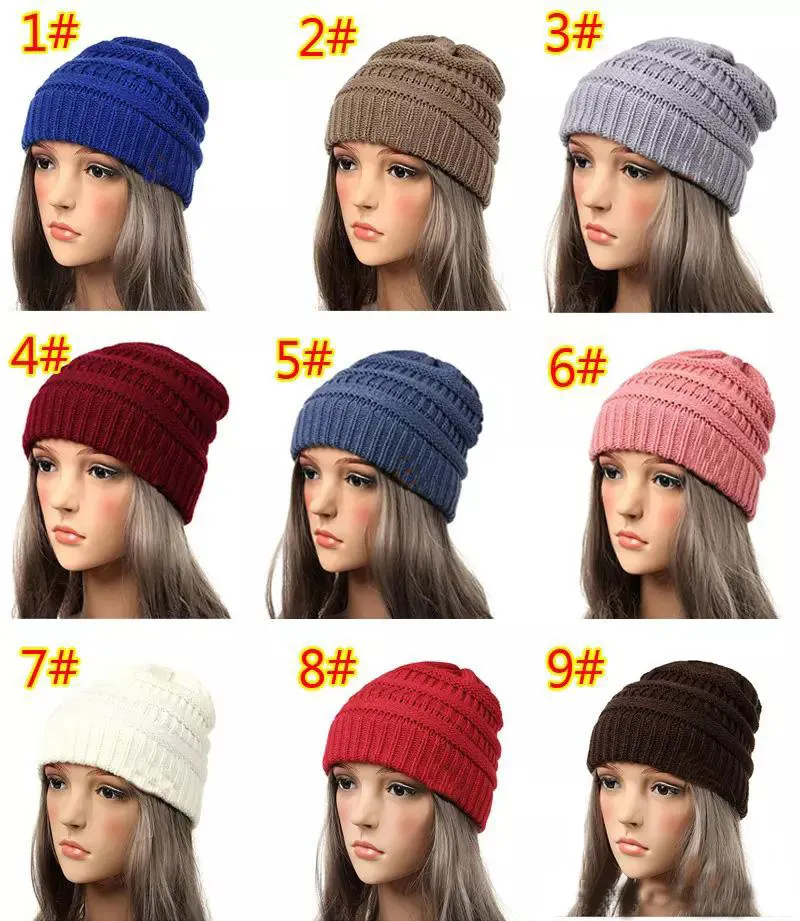 18 Cores de malha chapéus Na moda Geanie Mulheres Chunky Crânio Tampas de Inverno Cabo de Inverno Headgear Chapéus de Crochê Slouchy