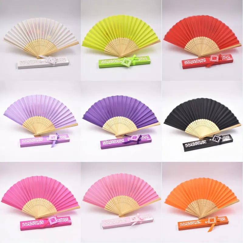 Silk Fold Hand Fan Wedding Favors and Gifts for Guest Silk Fan Cloth Wedding Decoration Hand Folding Fans With Gift Box