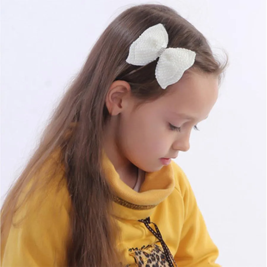 Pearl Dwuwarstwowa Warstwa Klip Hair Girl Moda Boutique Hairpin Dzieci Bowknot Barrette Akcesoria do włosów Dziecko Kid Bow Tie Headwear VT1645