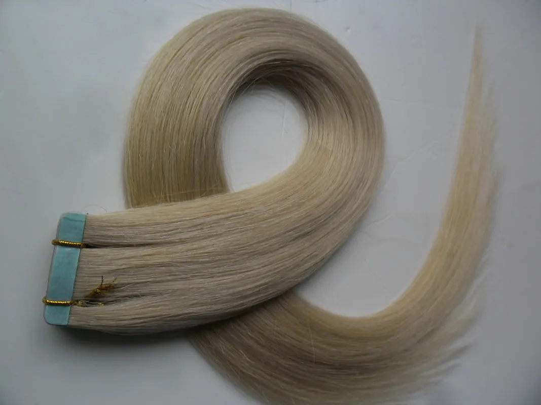 Tape in Human Hair Extensions 40 stks Dubbelzijdig Plap Haar 100g Rechte Remy op zelfklevende Invisible PU-inslagverlenging 14 kleuren kiezen