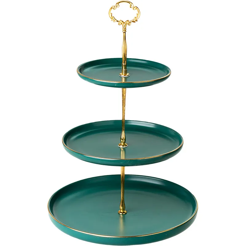 Vintage Green 3 Tier Cake Stand Cupcake Carrier Serving Tray with Gold Rim 2 Layer Dessert Platter for Tea Party Wedding Pink Black