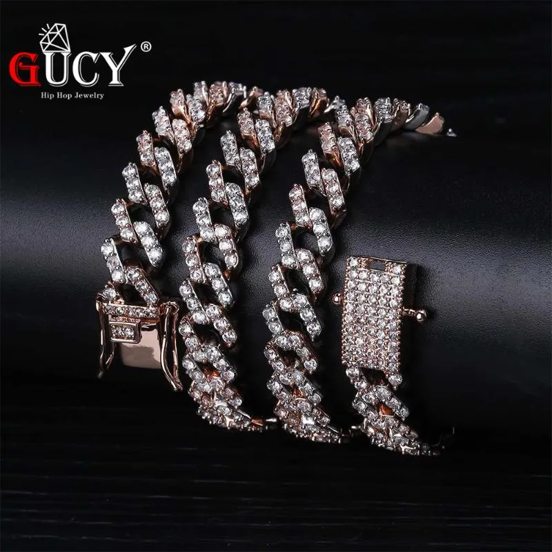 GUCY 10mm Miami Prong Set cadenas cubanas collar para hombres oro plata Hip Hop Iced Out pavimentado Bling CZ rapero collar joyería