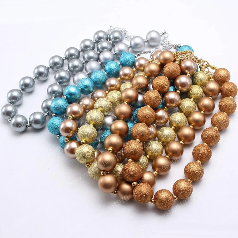 Gros Solide Or Argent Couleur Fille Enfant Chunky Perles Collier Brillant Perle Bubblegum Chunky Perles Collier Bijoux Pour Enfants