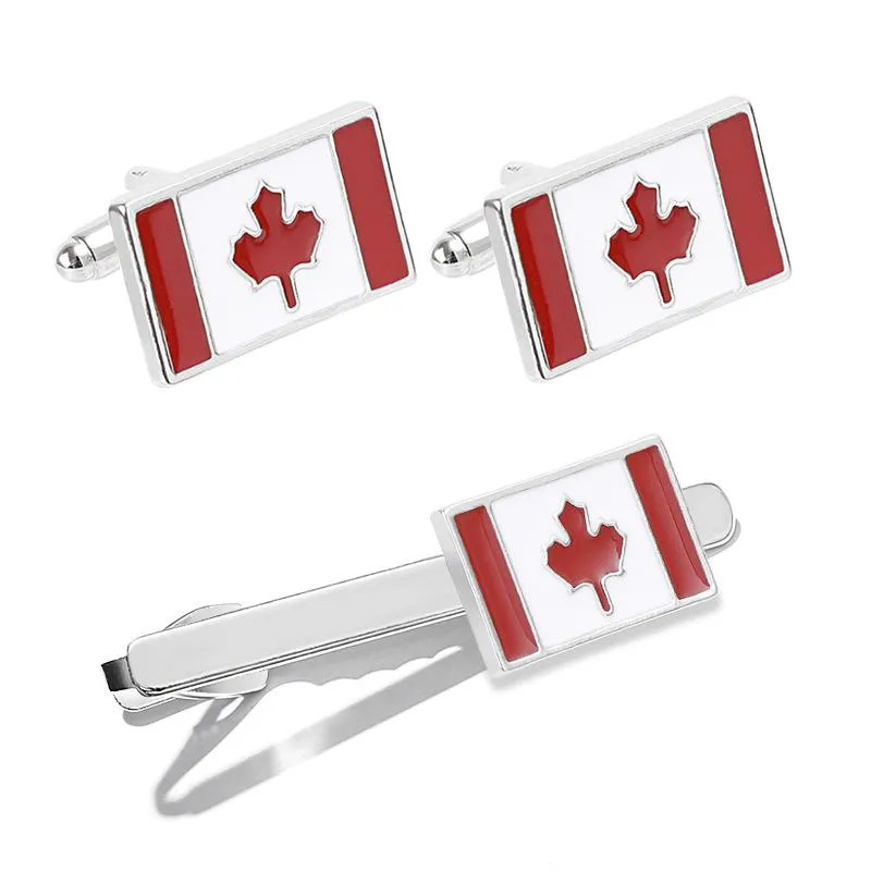 New Trendy Canada Flag Cuffinks Fashion Luxury Elegant French Shirts Cuff Links Tie Clips For Men Wedding Party Jewelry Gift