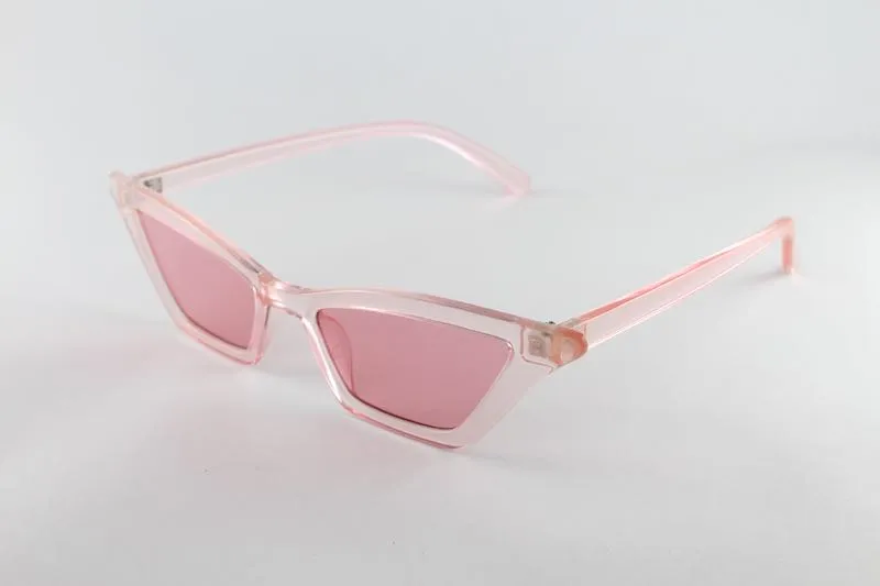 Wholesale- 2019 Hot Sale Small Fashion Sunglasses Cat Eye Women Sun Glasses Sharp Angle Frame Colorful Lenses Metal Hinge Good Quality
