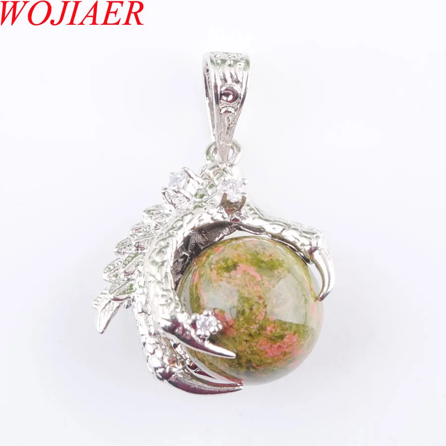 Wojiaer Natural Dragon Claw Pendant Round Unakite Jasper Stones Pendulum Halsband för män Kvinnor Smycken Reiki Amulet Gift N3108