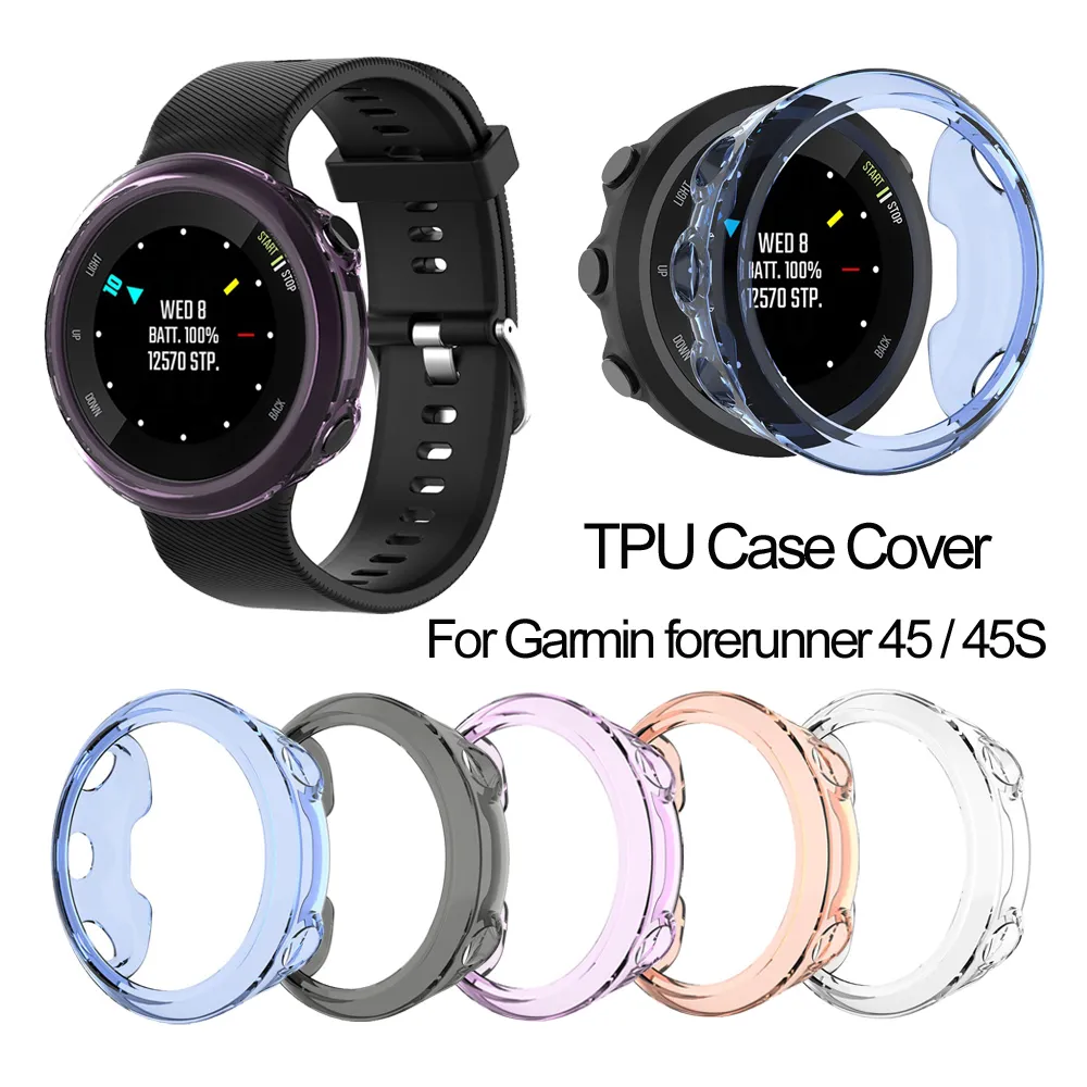 TPU Case Clear Protective Film Guard voor Garmin Forerunner 45 45s Smart Horloge Volledige Screen Protector Cover Polsbandbanden Bumper