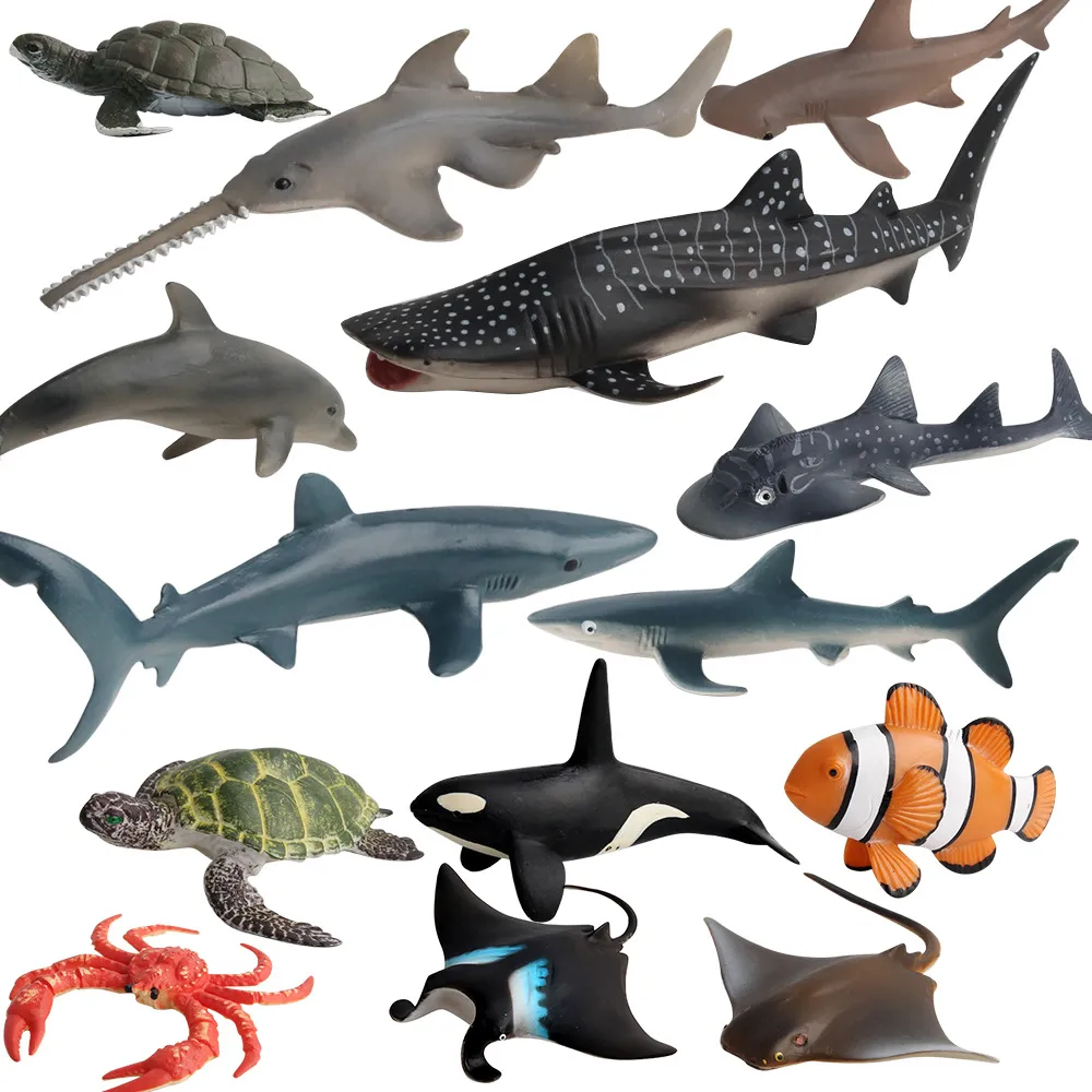 Simulaci￳n animales marinos modelo juguete accesorios decorativos de tibur￳n de pescado organismos marinos de cangrejo modelos adornos decoraciones ni￱os aprendiendo juguetes educativos