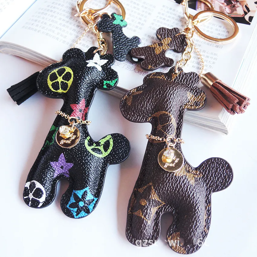 Nyckelringar läderdesigner Keyring Pu Animal Pendant Bag Charms Keychains Söta modegåva smycken Tillbehör Tecknad giraff Key Chains Ring Holder