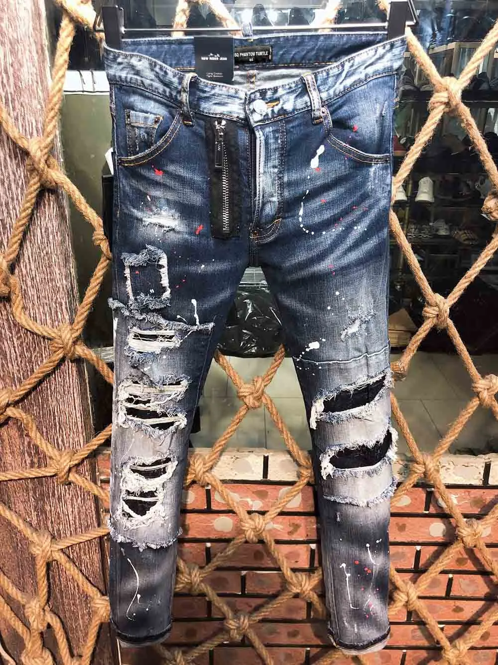 DSQ Phantom Turtle Men's Jeans Mens Luxury Designer Jeans Skinny Ripped Cool Guy Causal Hole Denim Fashion Märke Fit Jeans Men Washed Pants 6933