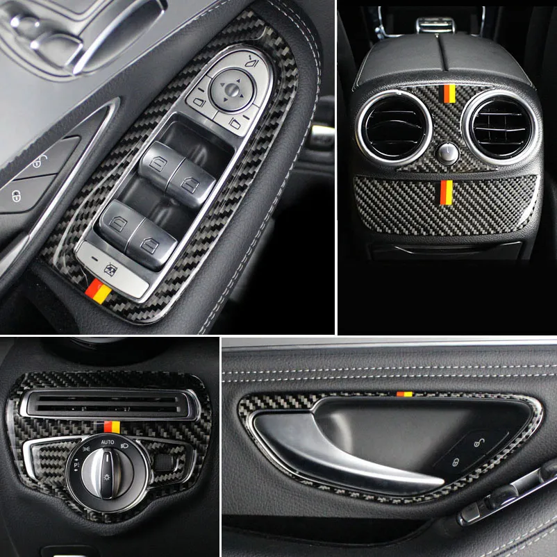 Koolstofvezel voor Mercedes Benz C Klasse GLC W205 Interieur Deur Luidspreker Airconditioning CD-paneel Lezing Lichtklep Trim Stickers