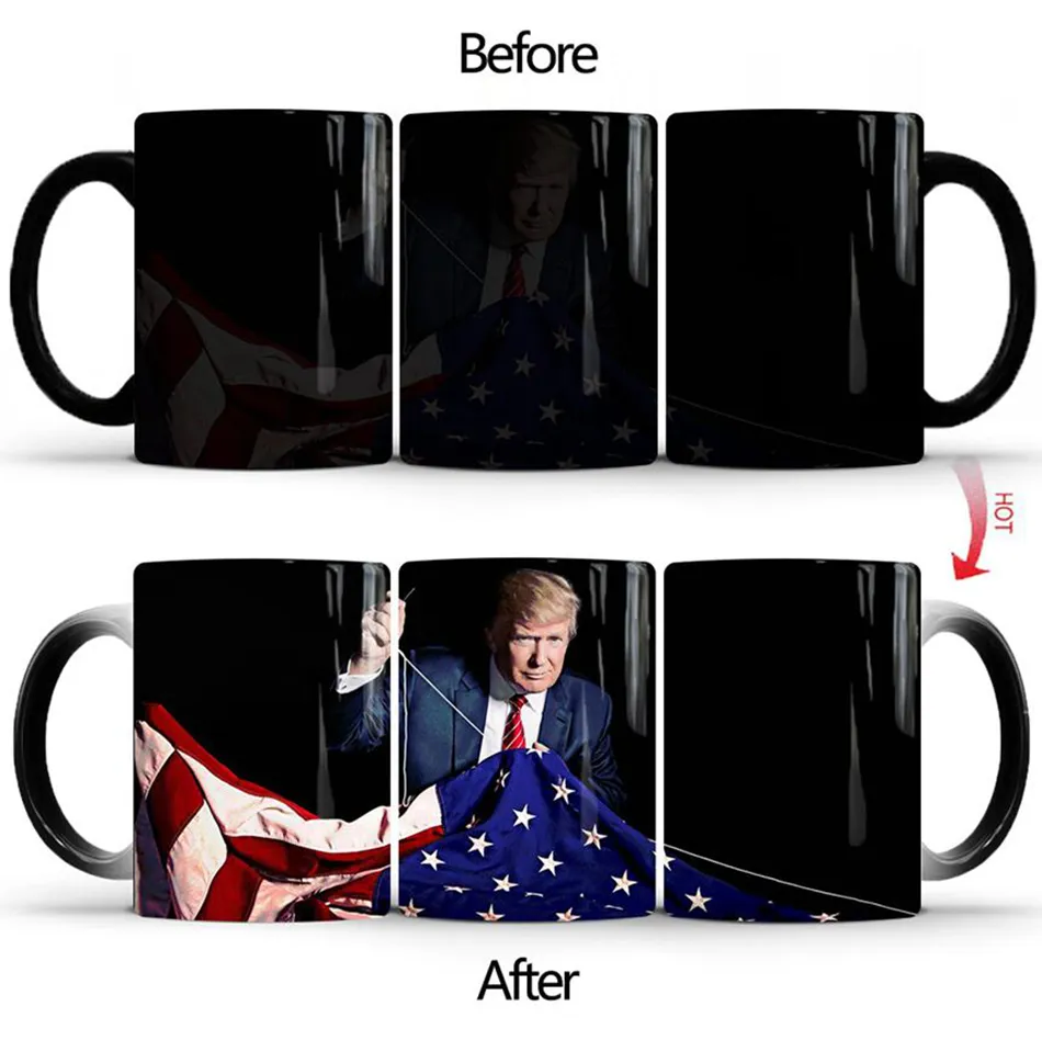 Donald Trump changement de couleur Tasse créative thé en céramique café au lait Tasse sensible à la chaleur tasse Nouveauté cadeau pour les amis LJJA3200-1