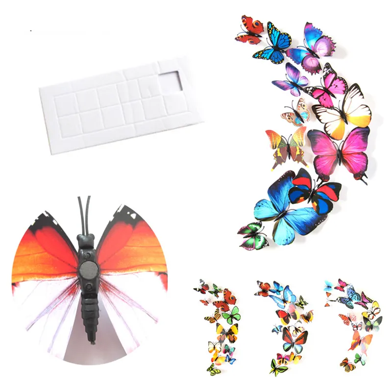 Kylskåpmagneter Butterfly Stickers 3D Butterfly Dekoration Väggdekaler Heminredning 12PCS 3D Fjärilar Avtagbara väggklistermärken BH2186 TQQ