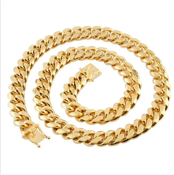 Titan Edelstahl Halskette Miami Kuba Gliederkette Herren Gold Punk Hip Hop Schmuck Ketten Halsketten 14mm Breite