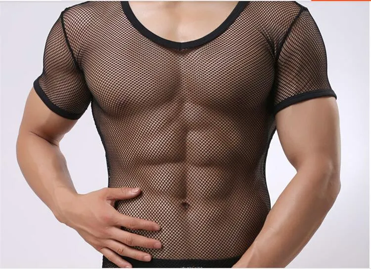 Casual Solid Tight Sexy Mens Fitness Super Thin Shapewear Transparent Mesh See  Through Short Sleeve T Shirt Tops Tees Black Mesh Undershirt From  Bestclothing, $8.9