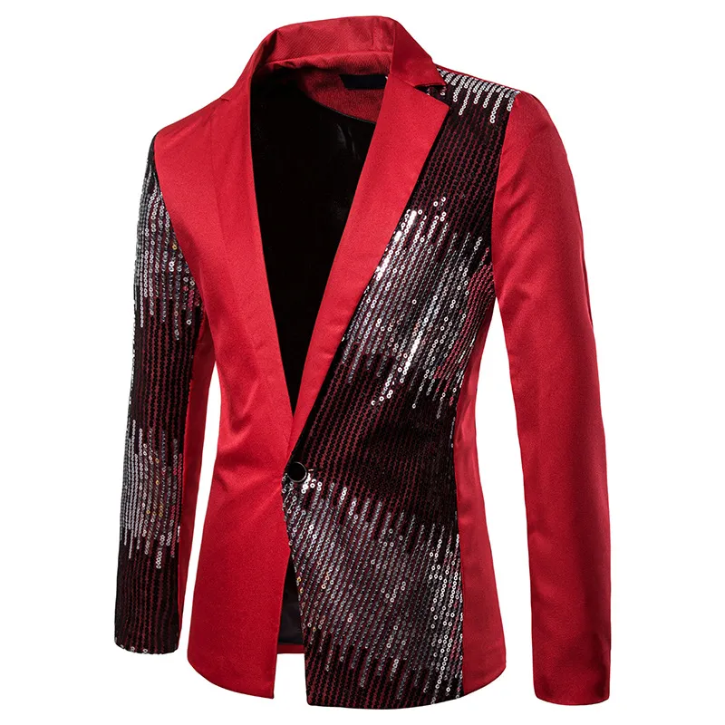 2019 masculino lantejão brilhante casacos de casacos casuais festas de casamento masculino blazers outono casual slim fit mangas compridas jaqueta de terno vermelho