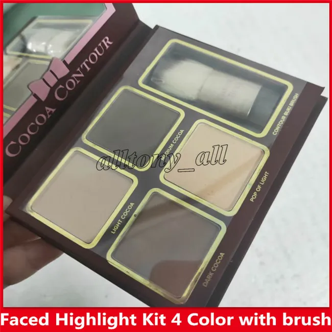 Nuovo trucco COCOA Contour Kit 4 colori Bronzer Evidenziatori Palette in polvere Colore nudo Shimmer Stick Cosmetici Ombretto al cioccolato con pennello