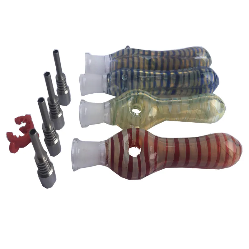 Kit de tubo de vidro colecionador de néctar com unhas de titânio de 10 mm e clipe de keck de plástico para vaporizador de cera no estoque