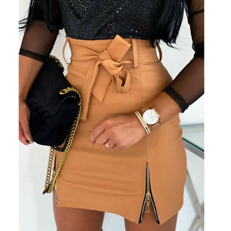 skirts womens Mini Skirt Slim Pencil Skirt High Waist PU Leather Bodycon ropa mujer