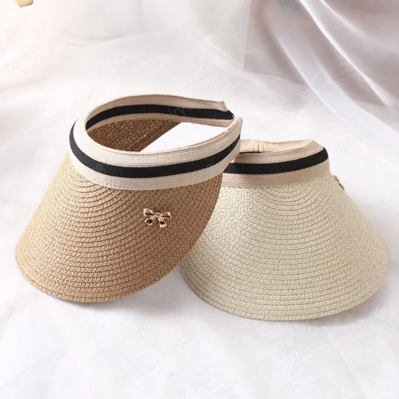 New Women's Sun Hats Handmade Straw Visor Caps Parent-Child Summer Hat Empty Top Beach Hat