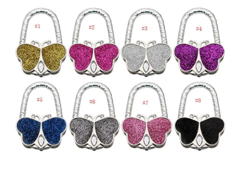 8 colores mariposa bolso doblado bolso gancho suspensión titular moda cristal Rhinestone bolsa suspensión gancho titular SN2777