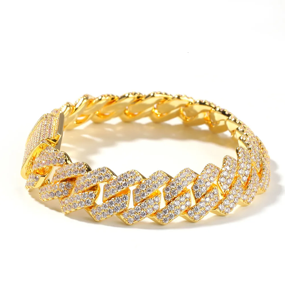 14mm rakkant kubansk länk kedja armband tennis guld silver iced out cubic zirconia hiphop män smycken