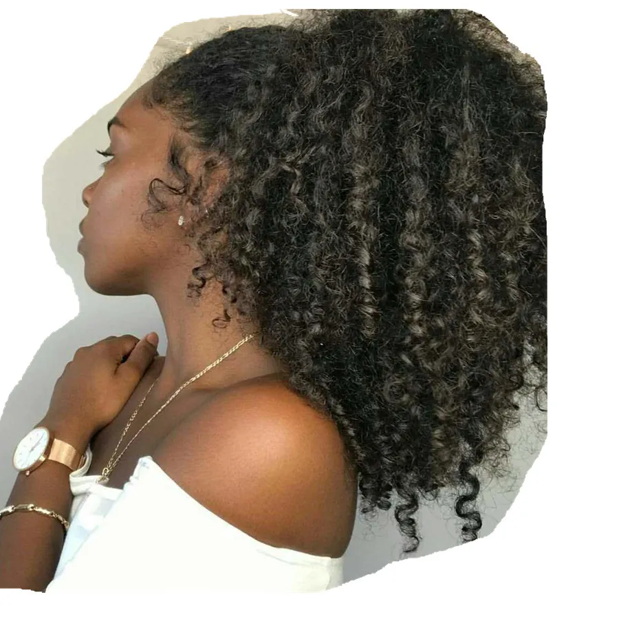 Estensione della coda di cavallo naturalmente riccia 100 Capelli umani Afro-americani Ricci crespi con coulisse Coda di cavallo parrucchino Donna Coda di cavallo colore naturale