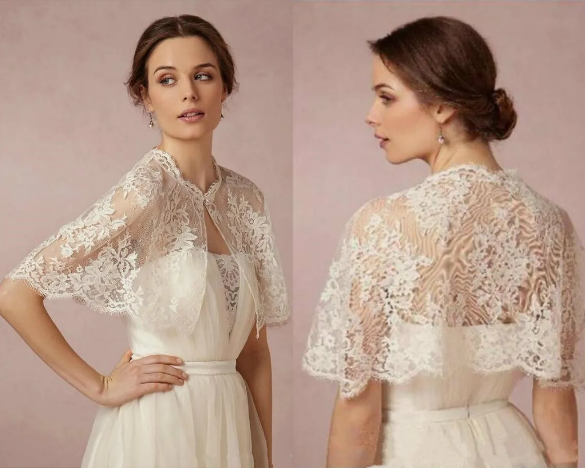 Vintage 2019 Wrap Ślubny White Ivory Bolero Kurtki Bridal Klejnot Neck Neckeles Koronki Bhldn Plus Size Ślubna