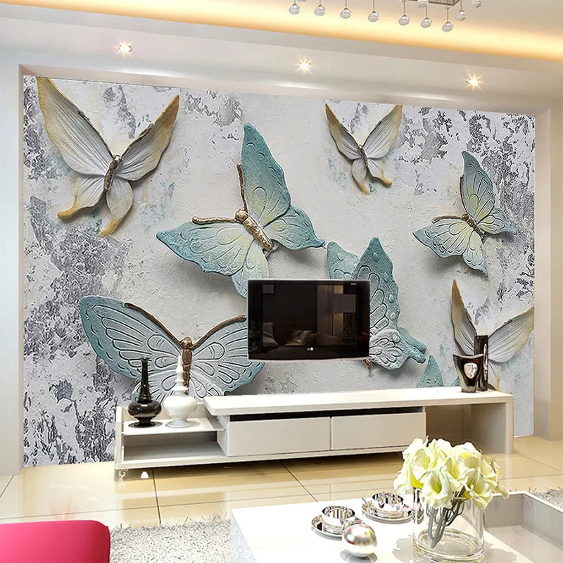 Papel tapiz De Mural personalizado, Papel De pared con fondo De mariposa en relieve 3D moderno para paredes, sala De estar, TV, sofá, decoración del hogar, Papel De pared