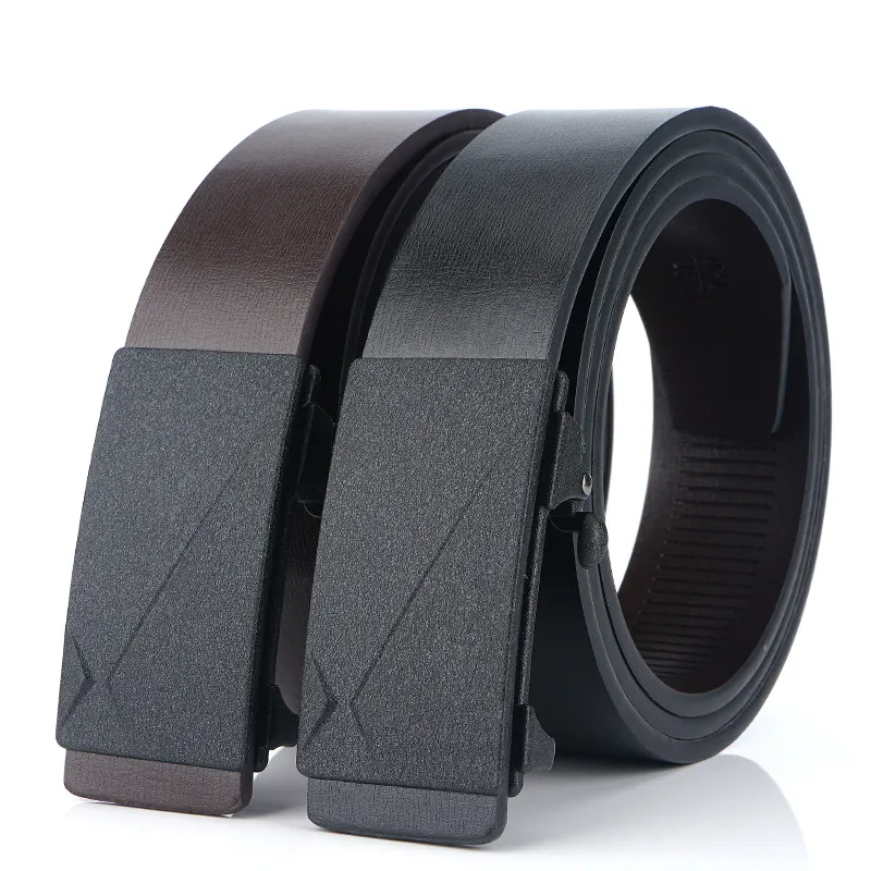 Vente en gros de haute qualité 3.4 CM en cuir Casual Ride Boucle automatique Ceinture en cuir de peau de vache sans dents avec boîte-cadeau