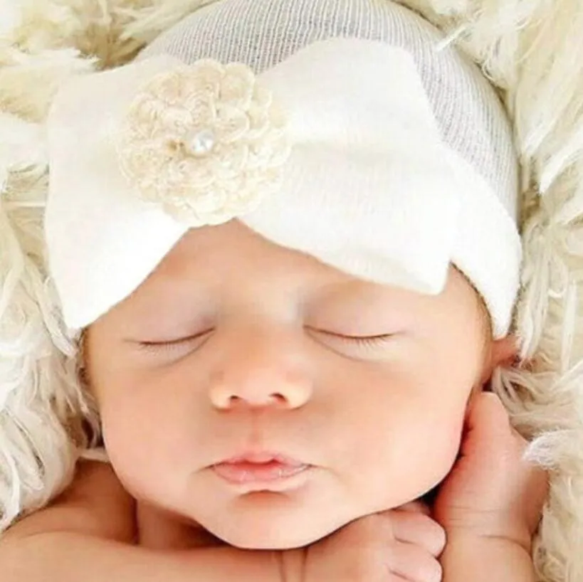 Newest 2020 Cute Newborn Baby Infant Boys Girl Comfy Bowknot Hospital Cap Warm Beanie Hat Baby Infant Bow Flower Hat 4 Colors