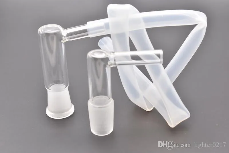 90 grados 14 mm 18 mm macho hembra Adaptador de codo Solo Glass Aroma Tube L Sharp Glass adaptador para fumar Recipiente de vidrio con manguera de silicona