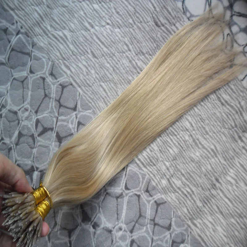 Nano Ring Human Hair Extensions Micro Pre-Bifogad Pärlor Remy Hair 16- 22 tum 1g 100s Virgin Remy Micro Pärlor Mänskliga hårförlängningar