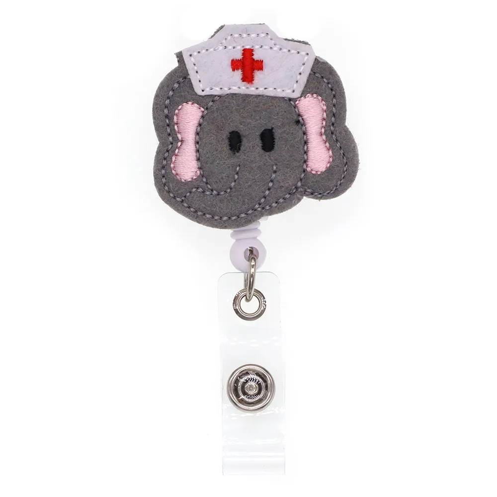 Cheap Felt pink flower Retractable id badge holder reel for women