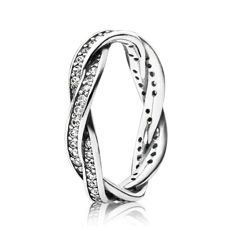 100% 925 Sterling Silver Musing Twisted Lines Pierścień Oryginalny Pudełko dla Pandora 18K Rose Gold CZ Diament Luksusowe Designer Kobiety Pierścienie Zestawy