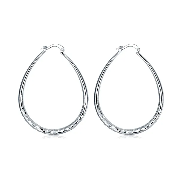 Plated Sterling Silver Duże eliptyczne Faceted Prismatyczne kolczyki Dase293 Rozmiar 5.4x4.0cm; Damska 925 Srebrna płyta Hoop Huggie Earring