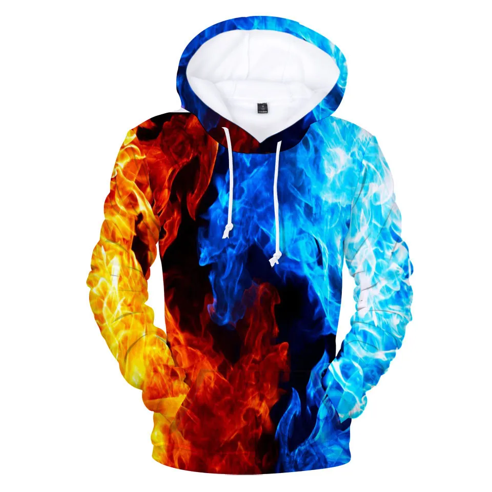 New fashion Ice and Fire 3d hoodies pullover printed harajuku hip hop men women Hoodie casual Long Sleeve 3D Hooded Sweatshirts