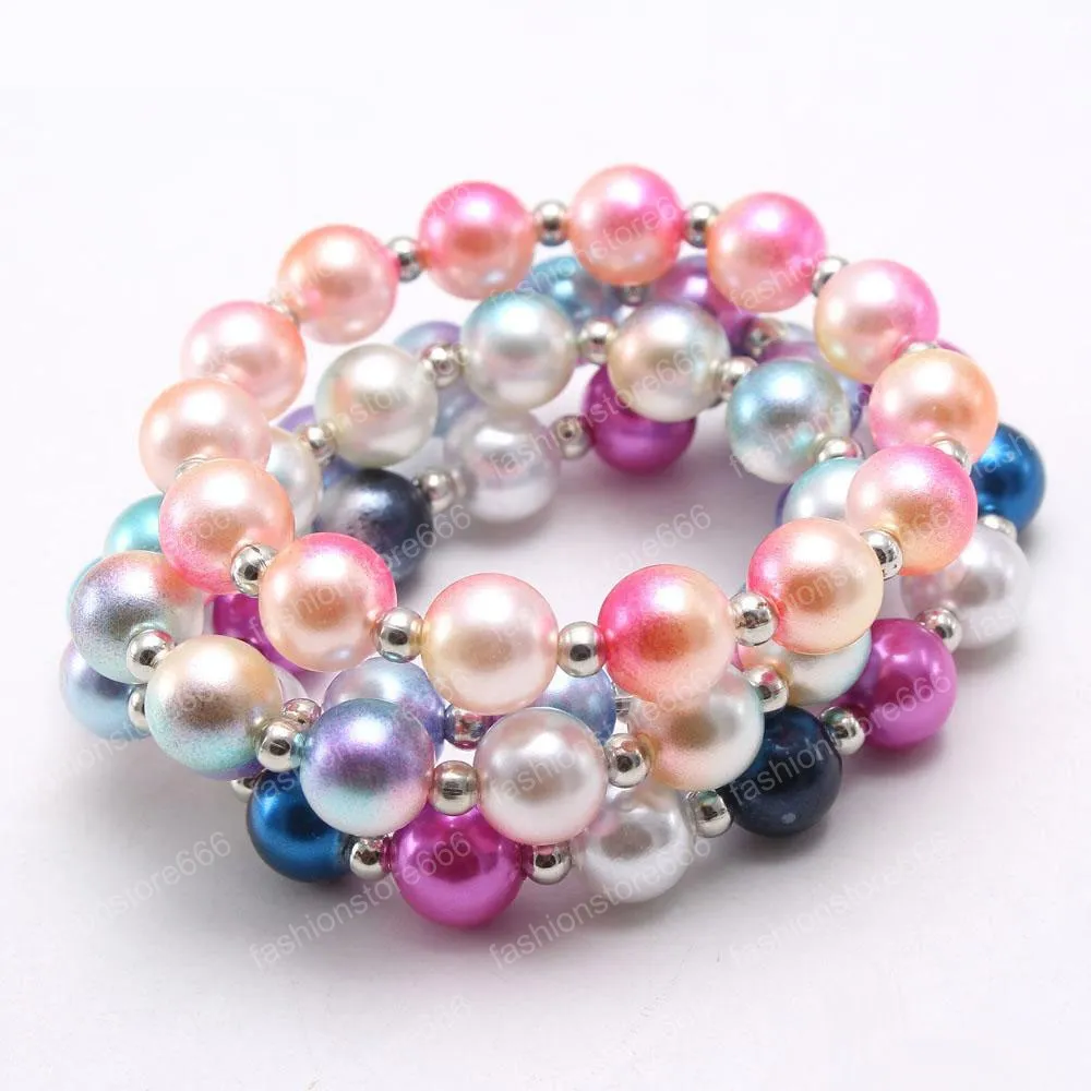 Wholesale Newest Fashion Rainbow Color Pearl Beads Kid Bracelet Pretty Imitation Pearl Kid Bracelet Children Girl Bracelet Jewelry