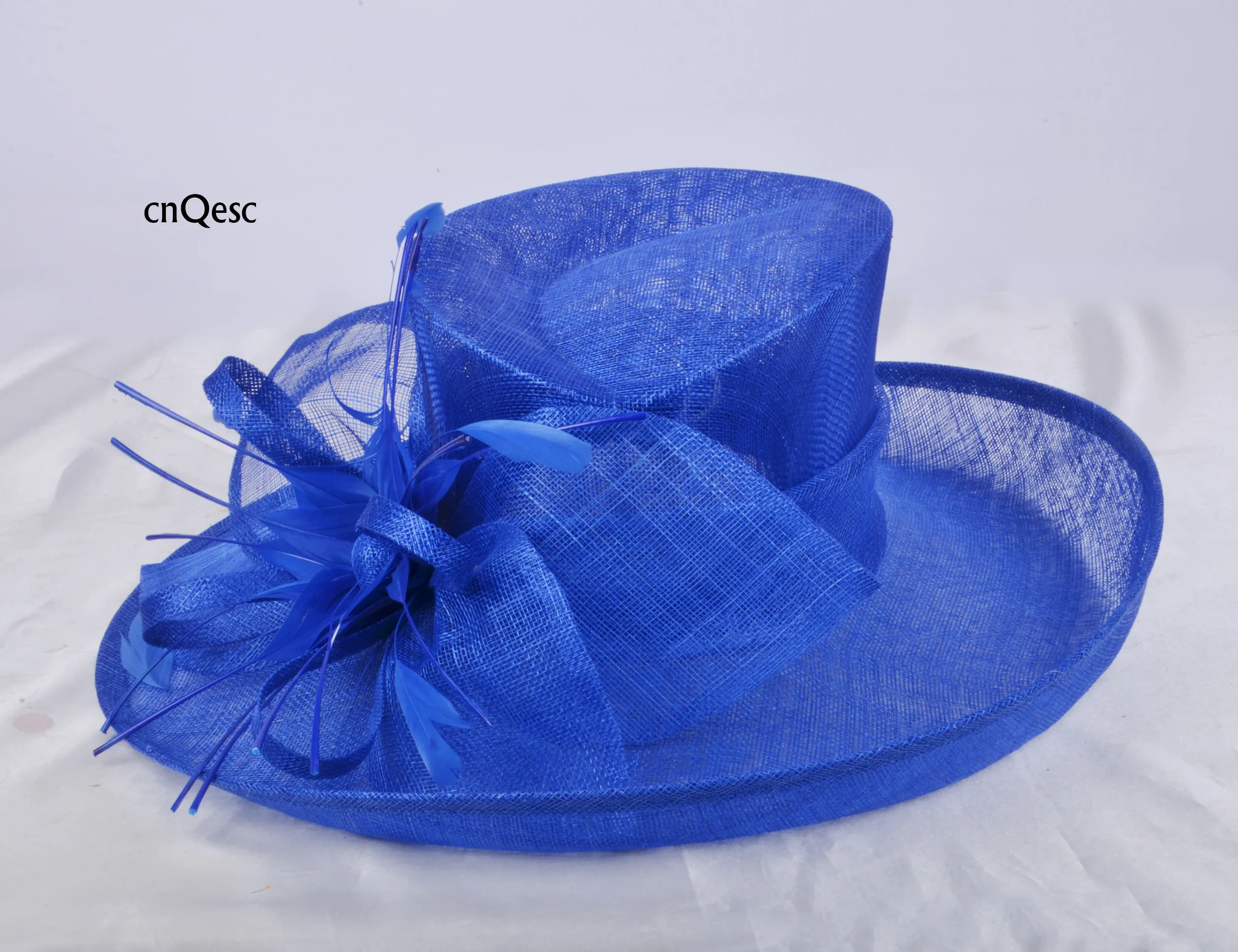 2019 Royal blue big brim Women sinamay hat Ladies formal Dress hat church hat for wedding bridal shower mother of the bride w feather flower