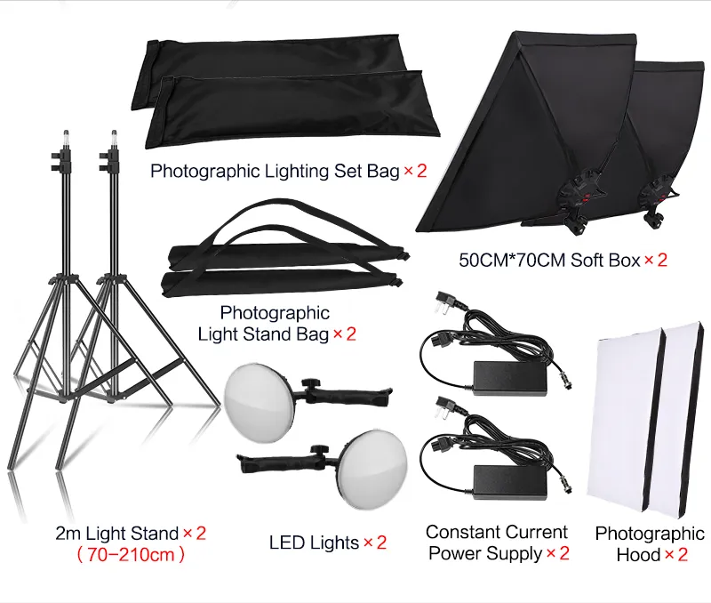 Freeshipping Photography 50x70CM LED Lamp Bead Softbox Lighting Kit Continuous Light System Camera Accessories For Photo Studio Video