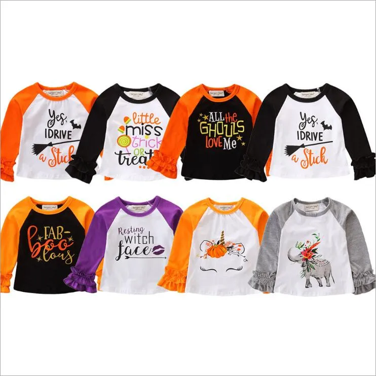 Halloween Mädchen Shirts Kleinkind Rüschen Bluse Baby Mädchen T Shirt Lange Ärmel Kinder Tops Halloween Kleidung Kinder Kleidung 8 Designs B6274