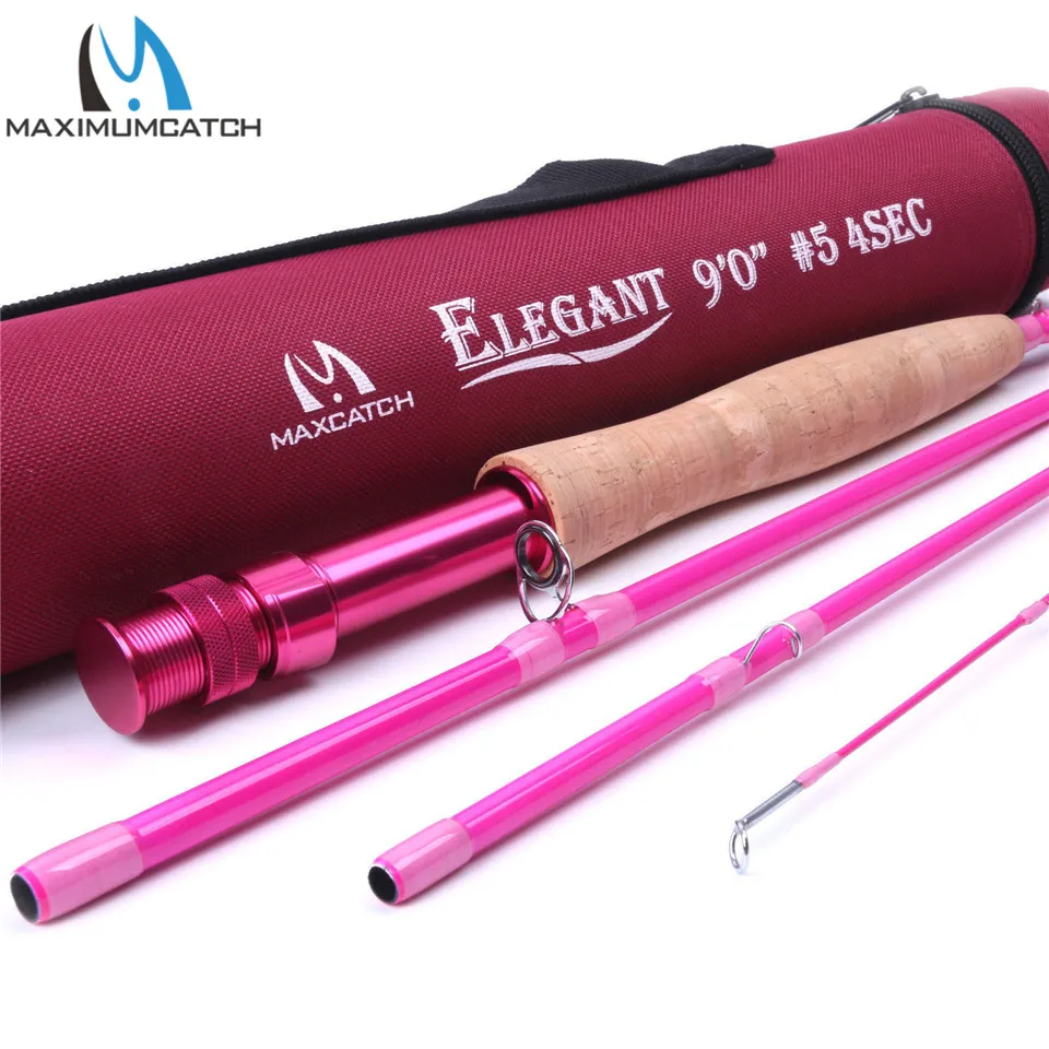 Maximalcatch 2 / 5WT 6.5 / 9FT Pink Fly Rod 4Pieces 30T Carbon Fiber Medium-Fast Fly Fishing Rod för damer